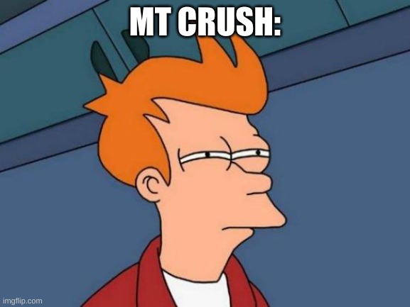 MT CRUSH: | image tagged in memes,futurama fry | made w/ Imgflip meme maker