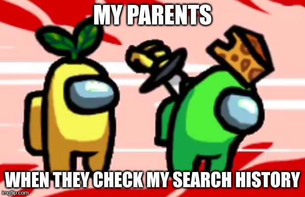Among Us Stab | MY PARENTS; WHEN THEY CHECK MY SEARCH HISTORY | image tagged in among us stab | made w/ Imgflip meme maker