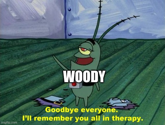 Goodbye everyone, I'll remember you all in therapy | WOODY | image tagged in goodbye everyone i'll remember you all in therapy | made w/ Imgflip meme maker