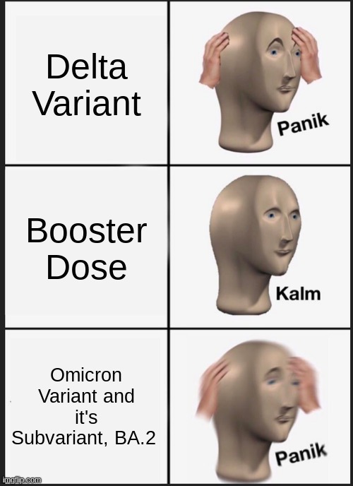 Panik Kalm Panik Meme | Delta Variant; Booster Dose; Omicron Variant and it's Subvariant, BA.2 | image tagged in memes,panik kalm panik | made w/ Imgflip meme maker