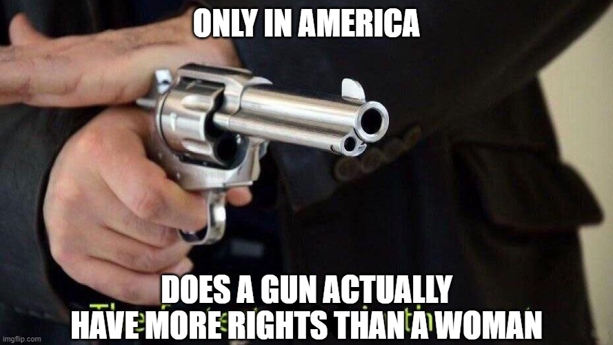 fastest draw | ONLY IN AMERICA; DOES A GUN ACTUALLY HAVE MORE RIGHTS THAN A WOMAN | image tagged in fastest draw | made w/ Imgflip meme maker