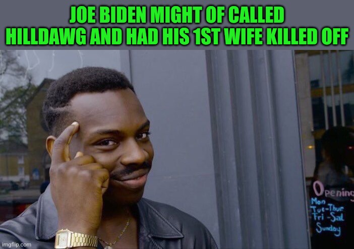 Roll Safe Think About It Meme | JOE BIDEN MIGHT OF CALLED HILLDAWG AND HAD HIS 1ST WIFE KILLED OFF | image tagged in memes,roll safe think about it | made w/ Imgflip meme maker