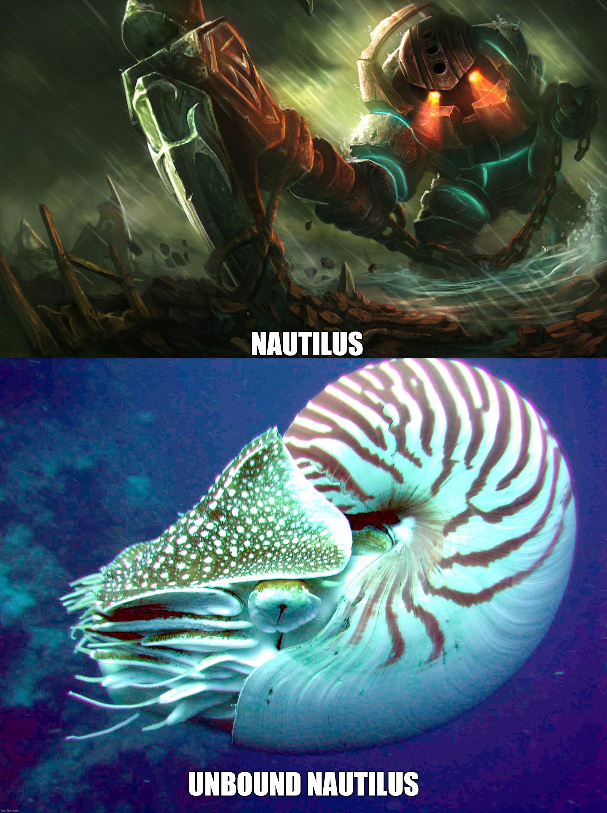 New Nautilus skin | NAUTILUS; UNBOUND NAUTILUS | image tagged in league of legends,nautilus | made w/ Imgflip meme maker