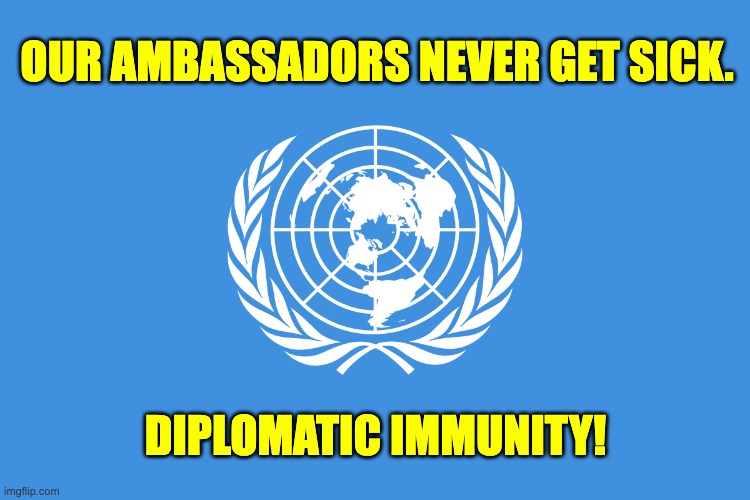 United Nations | OUR AMBASSADORS NEVER GET SICK. DIPLOMATIC IMMUNITY! | made w/ Imgflip meme maker