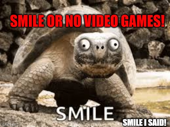 Picture day be like. |  SMILE OR NO VIDEO GAMES! SMILE I SAID! | image tagged in picture day be like,memes,funny,turtles | made w/ Imgflip meme maker