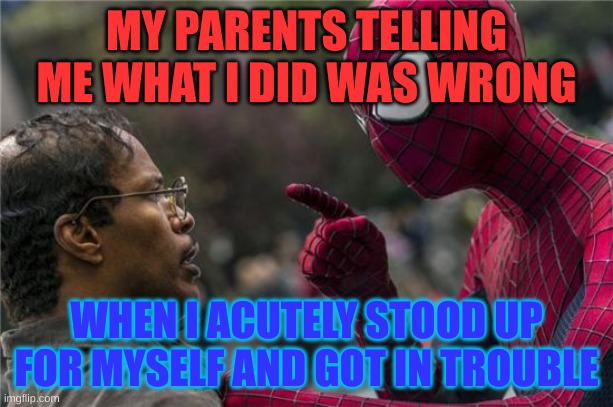 MY PARENTS TELLING ME WHAT I DID WAS WRONG; WHEN I ACUTELY STOOD UP FOR MYSELF AND GOT IN TROUBLE | made w/ Imgflip meme maker