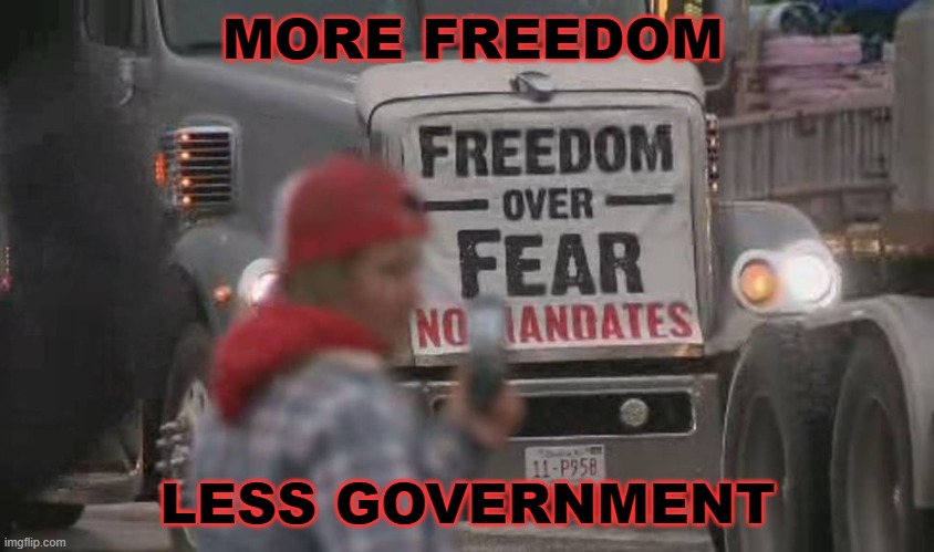 More Freedom Less Government | MORE FREEDOM; LESS GOVERNMENT | image tagged in trucker convoy | made w/ Imgflip meme maker