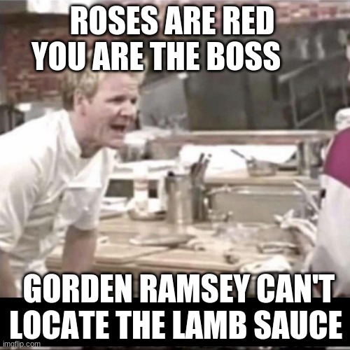 Do I need to revive Hitler Gorden Ramsey | YOU ARE THE BOSS; ROSES ARE RED; GORDEN RAMSEY CAN'T LOCATE THE LAMB SAUCE | image tagged in do i need to revive hitler gorden ramsey | made w/ Imgflip meme maker
