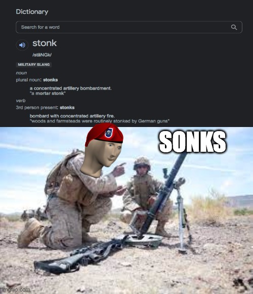Stonk 'em boys | SONKS | image tagged in stonks,meme man,military,educational | made w/ Imgflip meme maker