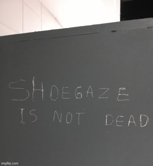 SHOEGAZE is not dead | image tagged in shoegaze,music,graffiti,message,writing,funny | made w/ Imgflip meme maker