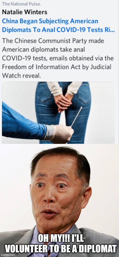 OH MY!!! I'LL VOLUNTEER TO BE A DIPLOMAT | image tagged in george takei oh my | made w/ Imgflip meme maker