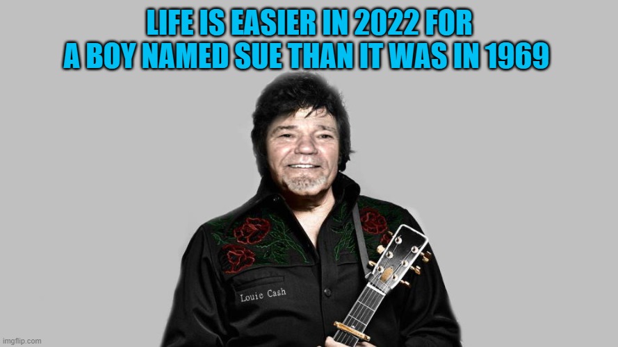 Boy named sue | LIFE IS EASIER IN 2022 FOR A BOY NAMED SUE THAN IT WAS IN 1969 | image tagged in 1969,boy named sue | made w/ Imgflip meme maker