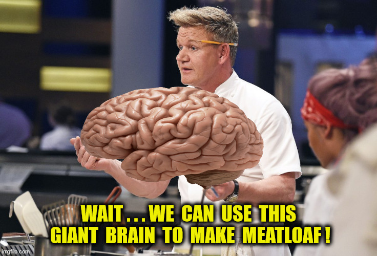 WAIT . . . WE  CAN  USE  THIS  GIANT  BRAIN  TO  MAKE  MEATLOAF ! | made w/ Imgflip meme maker