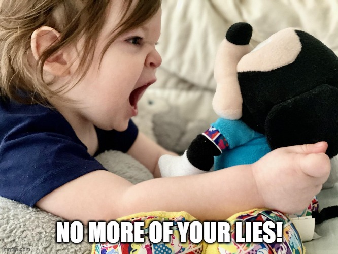 Angry Baby No More Lies | NO MORE OF YOUR LIES! | image tagged in angry,crypto crash,funny baby,baby,lies,devastated | made w/ Imgflip meme maker