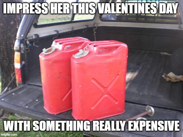 gas cans |  IMPRESS HER THIS VALENTINES DAY; WITH SOMETHING REALLY EXPENSIVE | image tagged in gas cans,valentines day | made w/ Imgflip meme maker