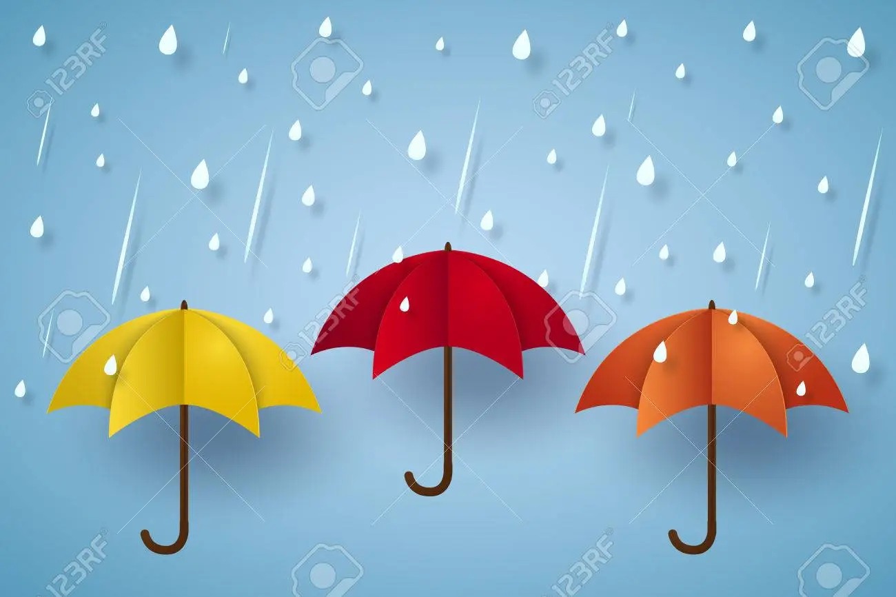 Three (3) umbrellas in rain Blank Meme Template