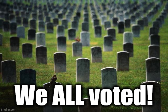 graveyard cemetary | We ALL voted! | image tagged in graveyard cemetary | made w/ Imgflip meme maker