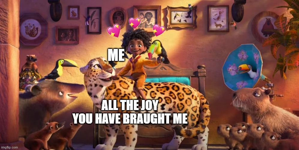 its amazing isint it? | ME; ALL THE JOY YOU HAVE BRAUGHT ME | image tagged in wholesome,encanto | made w/ Imgflip meme maker