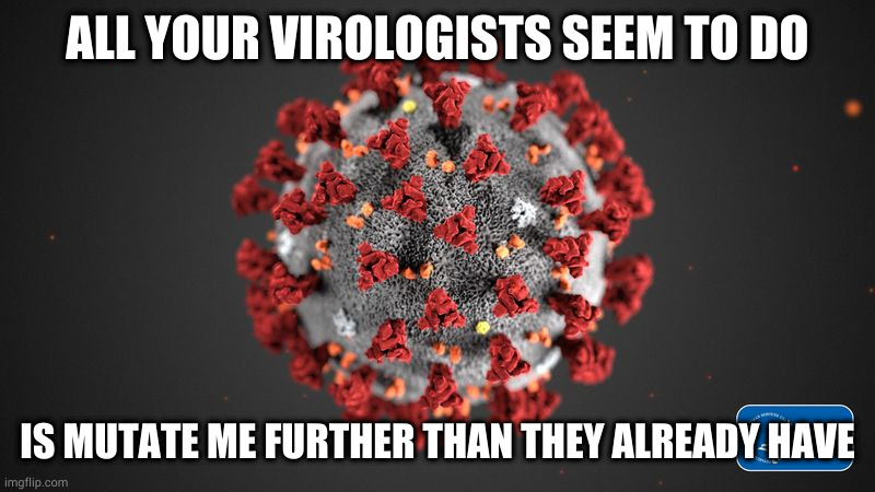 Covid 19 | ALL YOUR VIROLOGISTS SEEM TO DO; IS MUTATE ME FURTHER THAN THEY ALREADY HAVE | image tagged in covid 19 | made w/ Imgflip meme maker