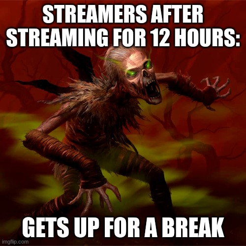 streamers | STREAMERS AFTER STREAMING FOR 12 HOURS:; GETS UP FOR A BREAK | image tagged in memes | made w/ Imgflip meme maker