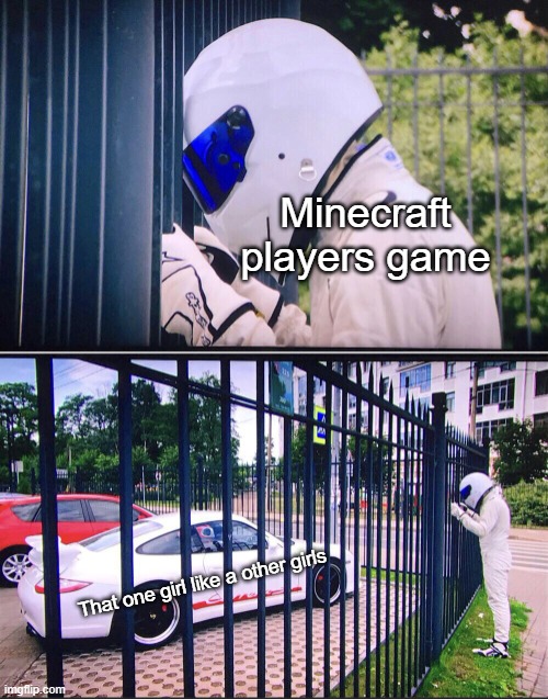 They game like Minecraft |  Minecraft players game; That one girl like a other girls | image tagged in stig,memes | made w/ Imgflip meme maker
