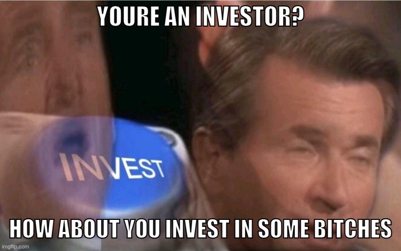 Invest | YOURE AN INVESTOR? HOW ABOUT YOU INVEST IN SOME BITCHES | image tagged in invest | made w/ Imgflip meme maker