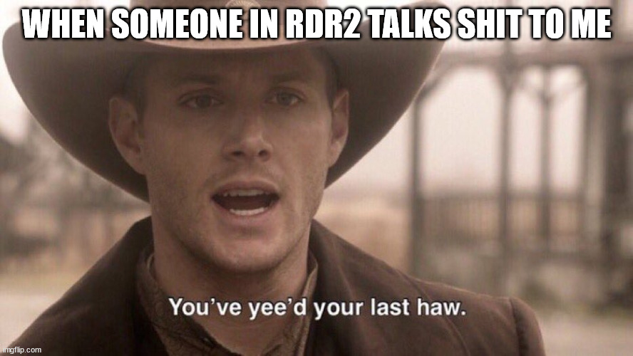 You’ve yee’d your last haw | WHEN SOMEONE IN RDR2 TALKS SHIT TO ME | image tagged in you ve yee d your last haw | made w/ Imgflip meme maker