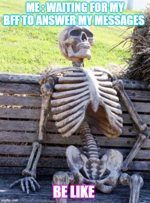 Waiting Skeleton Meme |  ME : WAITING FOR MY BFF TO ANSWER MY MESSAGES; BE LIKE | image tagged in memes,waiting skeleton | made w/ Imgflip meme maker