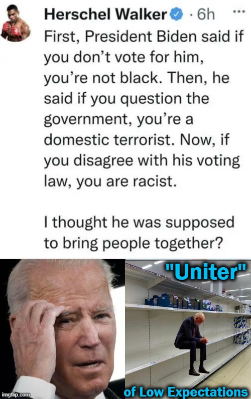 Biden & Democrats Have Become 'Enemies of The People' | "Uniter"; of Low Expectations | image tagged in politics,joe biden,democrats,enemies,we the people | made w/ Imgflip meme maker