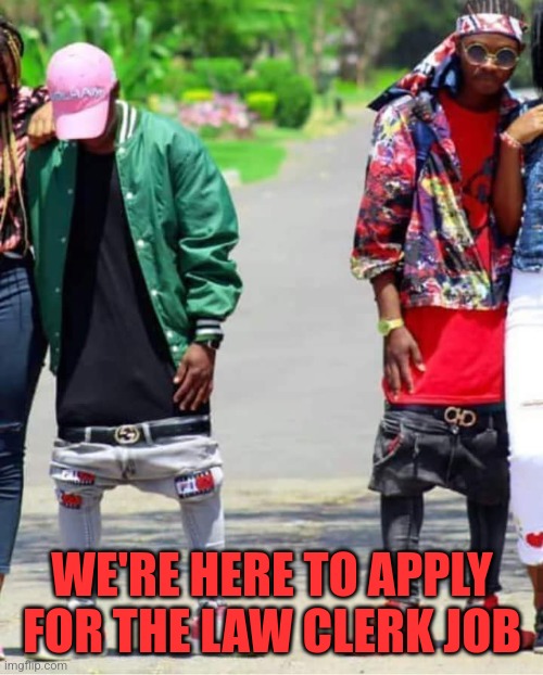 WE'RE HERE TO APPLY FOR THE LAW CLERK JOB | made w/ Imgflip meme maker