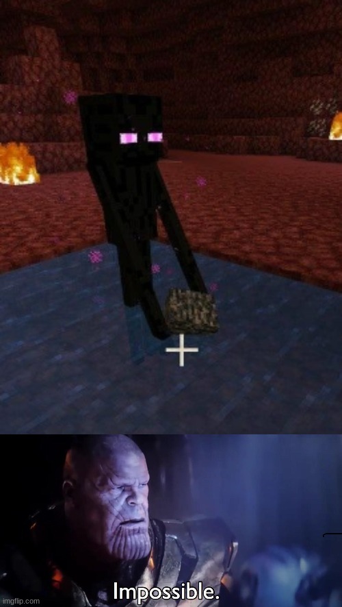 How... | image tagged in enderman holding bedrock in water in the nether,thanos impossible,minecraft,games,memes,funny | made w/ Imgflip meme maker