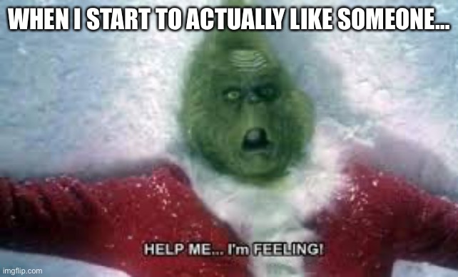 Grinch | WHEN I START TO ACTUALLY LIKE SOMEONE… | image tagged in grinch | made w/ Imgflip meme maker
