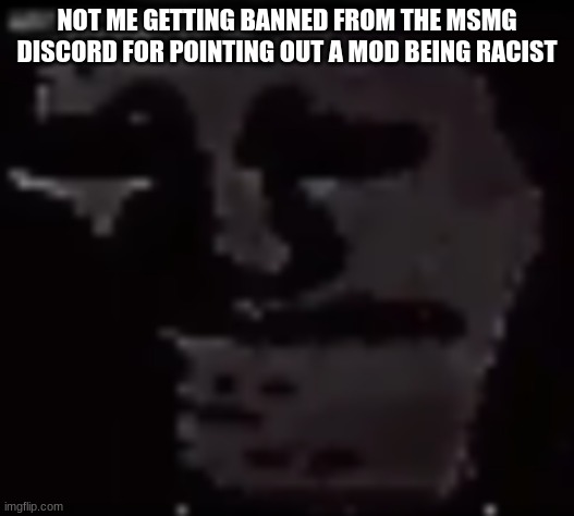 Trollge | NOT ME GETTING BANNED FROM THE MSMG DISCORD FOR POINTING OUT A MOD BEING RACIST | image tagged in trollge | made w/ Imgflip meme maker