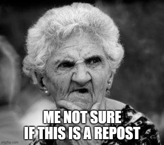 confused old lady | ME NOT SURE IF THIS IS A REPOST | image tagged in confused old lady | made w/ Imgflip meme maker