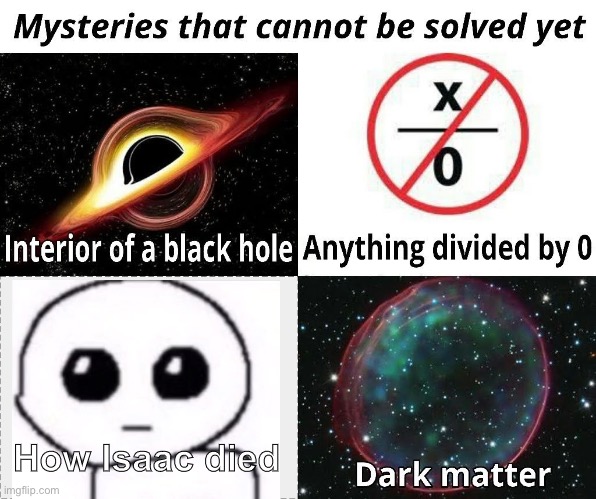 Mysteries That Cannot Be Solved Yet | How Isaac died | image tagged in mysteries that cannot be solved yet,the binding of isaac,binding of isaac,isaac moriah,isaac,sad | made w/ Imgflip meme maker