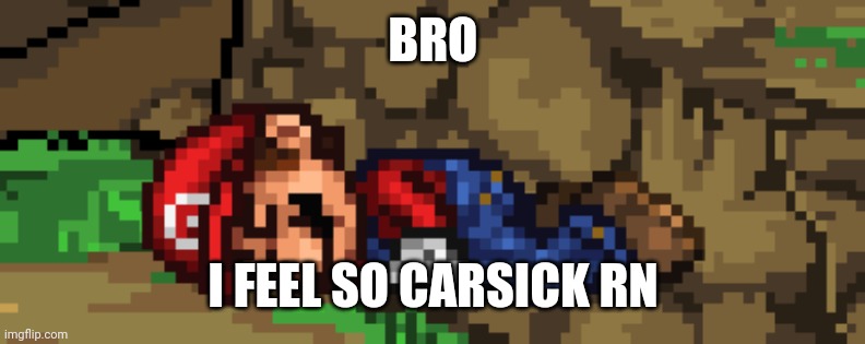 Hate carsickness | BRO; I FEEL SO CARSICK RN | image tagged in ssf2 dead mario | made w/ Imgflip meme maker