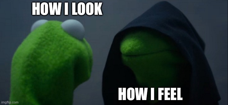 Day 7 of remaking my old memes | HOW I LOOK; HOW I FEEL | image tagged in memes,evil kermit | made w/ Imgflip meme maker