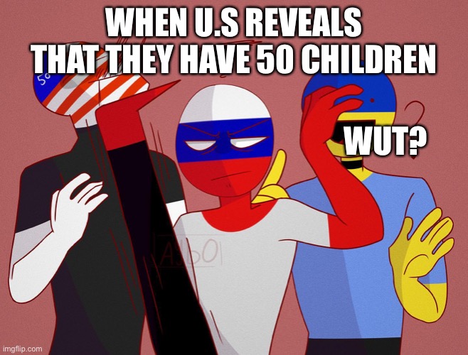 ? rip U.S. | WHEN U.S REVEALS THAT THEY HAVE 50 CHILDREN; WUT? | image tagged in country humans | made w/ Imgflip meme maker