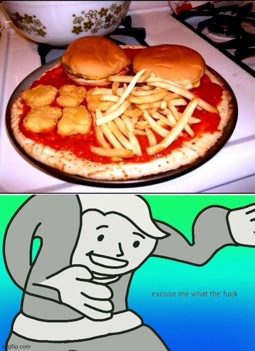 Lol | image tagged in fallout boy excuse me wyf,pizza,memes,cursed image,wtf,funny memes | made w/ Imgflip meme maker