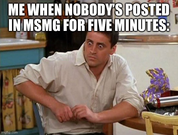 yes | ME WHEN NOBODY’S POSTED IN MSMG FOR FIVE MINUTES: | image tagged in surprised joey | made w/ Imgflip meme maker