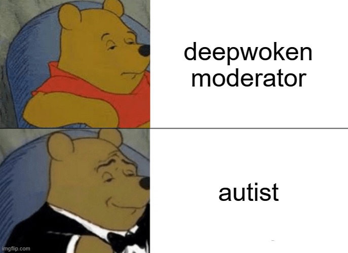 Tuxedo Winnie The Pooh | deepwoken moderator; autist | image tagged in memes,tuxedo winnie the pooh | made w/ Imgflip meme maker