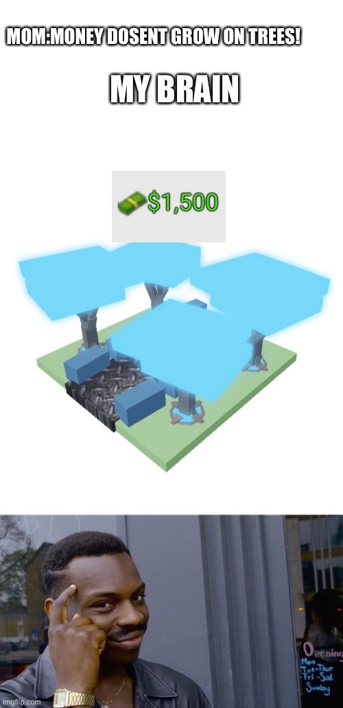 I tried? |  MY BRAIN; MOM:MONEY DOSENT GROW ON TREES! | image tagged in memes,roll safe think about it,robloxmeme,meme,roblox,tds | made w/ Imgflip meme maker