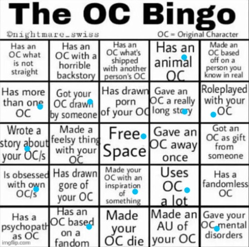 The OC bingo | image tagged in the oc bingo | made w/ Imgflip meme maker