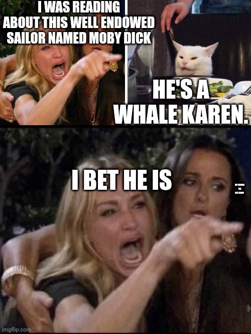  I WAS READING ABOUT THIS WELL ENDOWED SAILOR NAMED MOBY DICK; HE'S A WHALE KAREN. I BET HE IS; MY SMUDGE THE CAT GROUP | image tagged in smudge the cat,karen carpenter and smudge cat | made w/ Imgflip meme maker