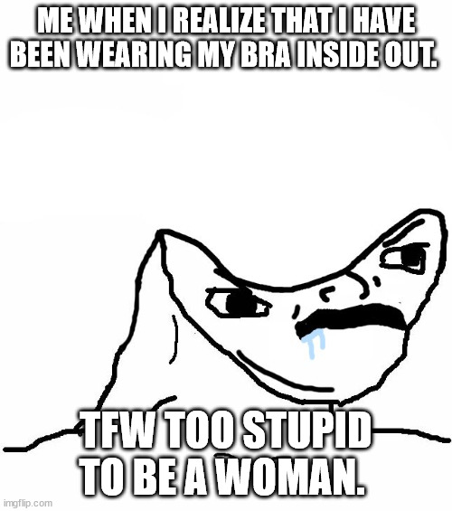 Angry Brainlet  | ME WHEN I REALIZE THAT I HAVE BEEN WEARING MY BRA INSIDE OUT. TFW TOO STUPID TO BE A WOMAN. | image tagged in angry brainlet | made w/ Imgflip meme maker