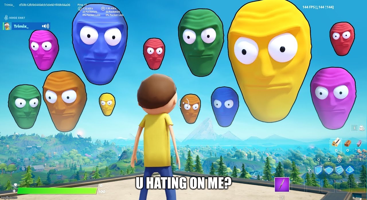 Floating heads starring at your soul | U HATING ON ME? | image tagged in floating heads starring at your soul | made w/ Imgflip meme maker