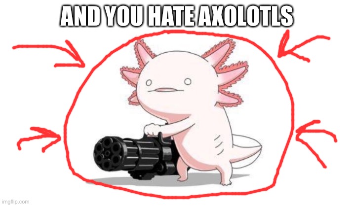 Axolotl. hehe. | AND YOU HATE AXOLOTLS | image tagged in axolotl gun | made w/ Imgflip meme maker