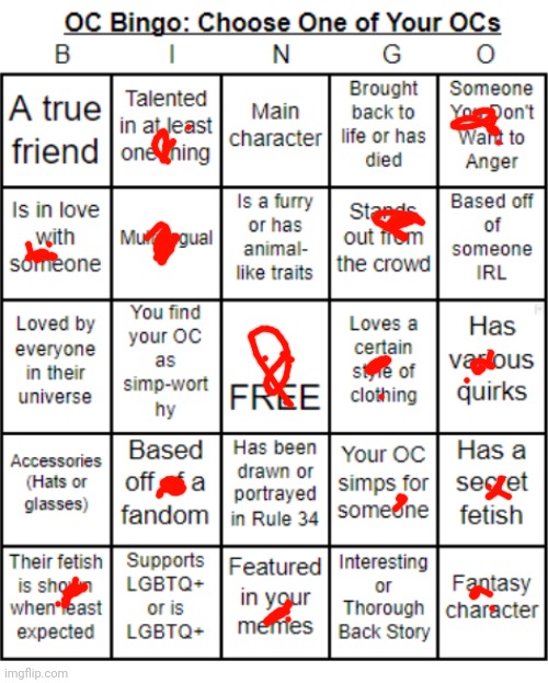 Oc bingo, Cala | image tagged in jer-sama's oc bingo | made w/ Imgflip meme maker