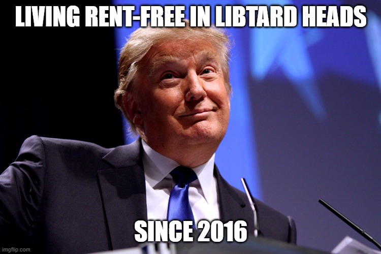 Stupid ass libtards | LIVING RENT-FREE IN LIBTARD HEADS; SINCE 2016 | image tagged in trump derangement syndrome | made w/ Imgflip meme maker