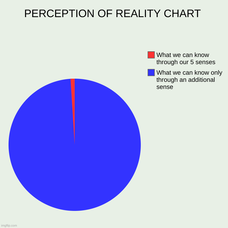 Perception of reality | PERCEPTION OF REALITY CHART | What we can know only through an additional sense, What we can know through our 5 senses | image tagged in charts,pie charts | made w/ Imgflip chart maker